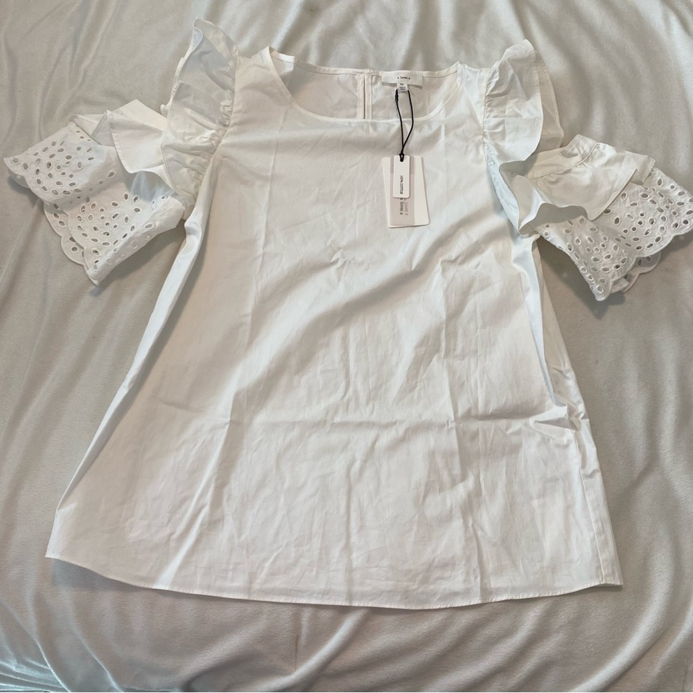 NWT A Loves A Off White Cold Shoulder Short Sleeve Eyelet Blouse 100% Cotton